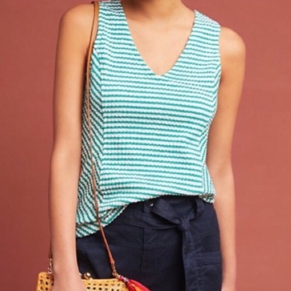 Anthropologie Maeve Sleeveless White Green Stripe Shirt Casual Women’s Top